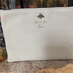 Gucci Blind For Live White Leather Clutch with Bee Embroidery